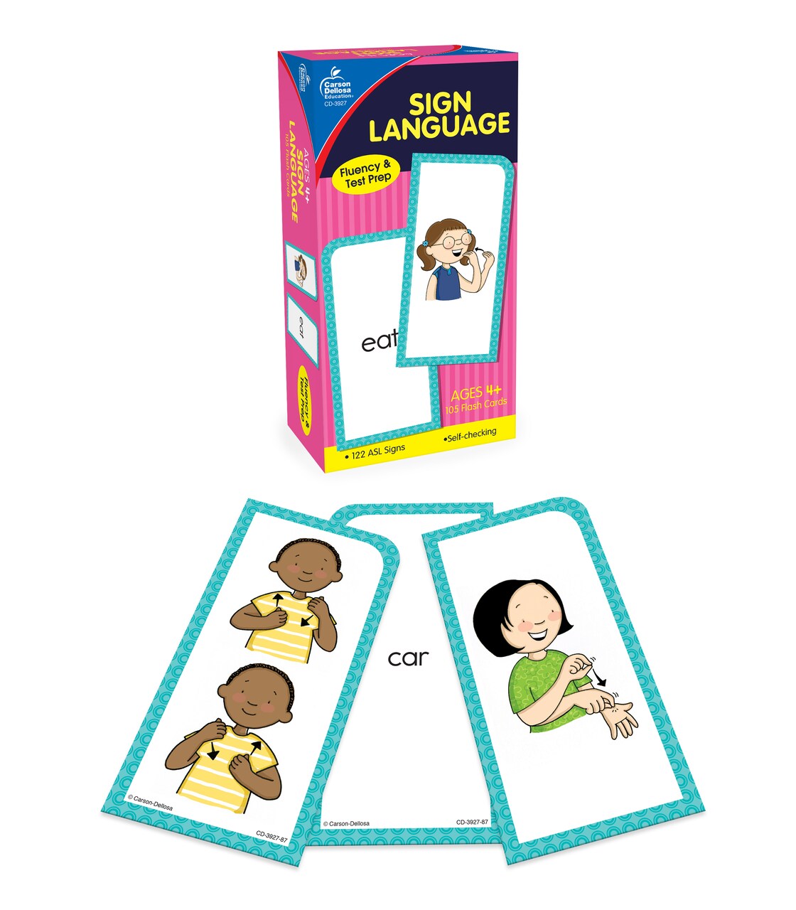 American Sign Language Flash Cards, Double-Sided ASL Flash Cards With 122 Sight Words With Signing Illustrations, Alphabet, Numbers, Feelings, Animals, Food, Educational Games for Toddlers 4+ (105 pc)